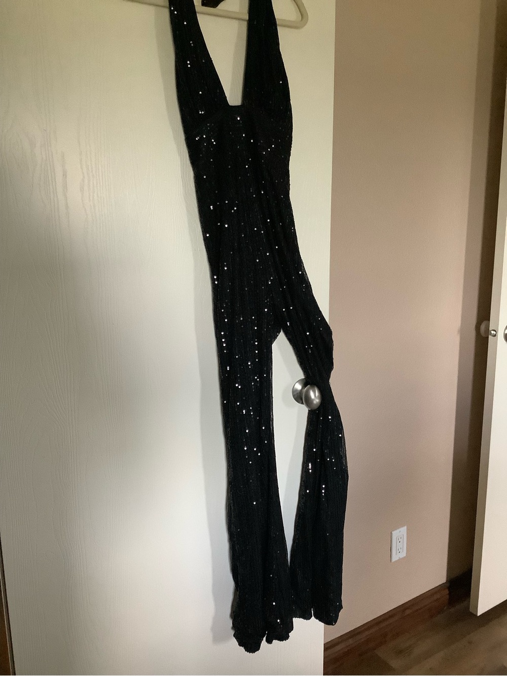 Black Sequin Wide-Leg Jumpsuit